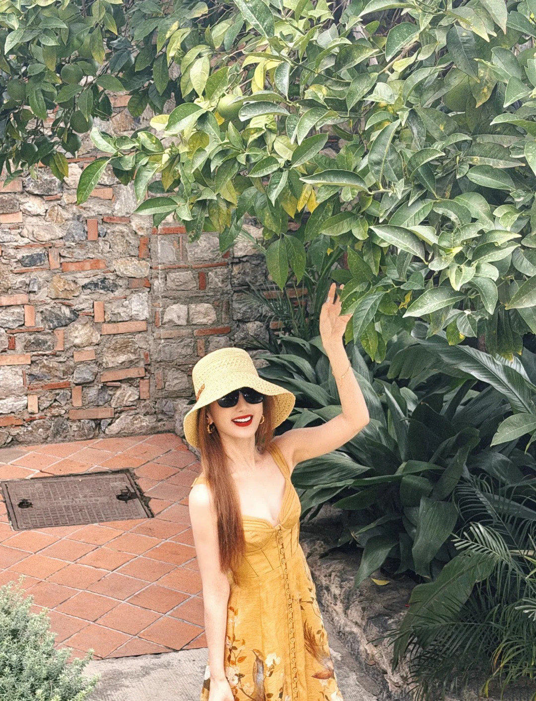 Yellow Printed Linen Silk Slip Dress