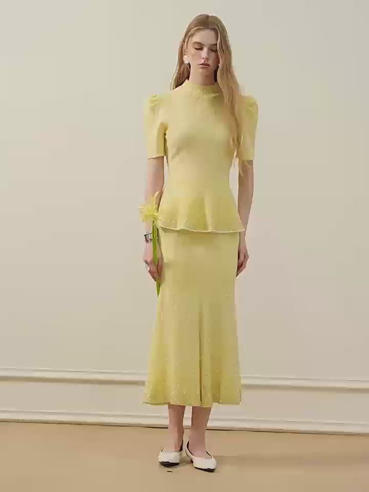 Dusk Firefly_Light Yellow Knit Two-Piece Set