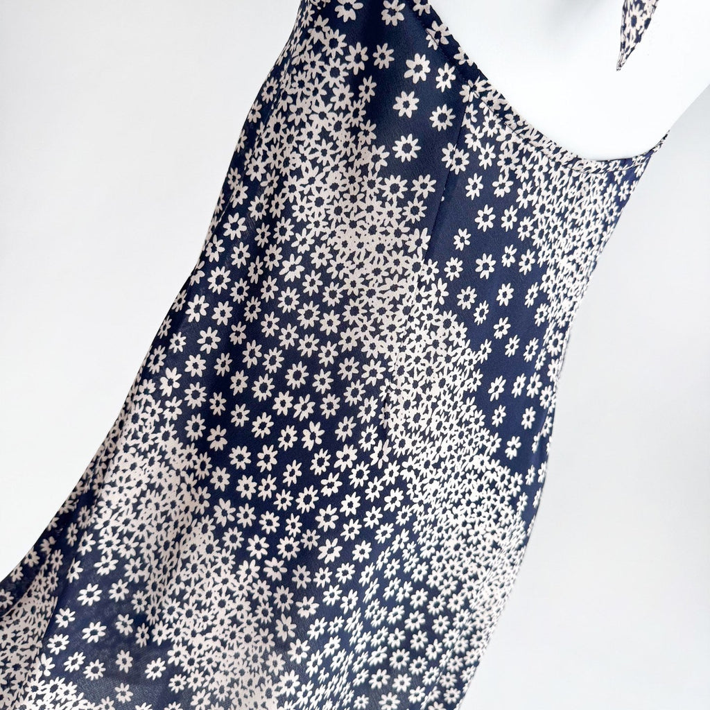Two Tone Polka Dot Floral Print Halter Neck Irregular Mermaid Hem Maxi Dress