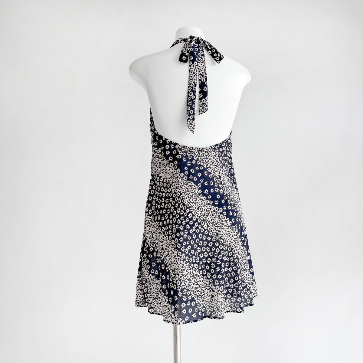 Two Tone Polka Dot Floral Print Halter Neck Irregular Mermaid Hem Maxi Dress
