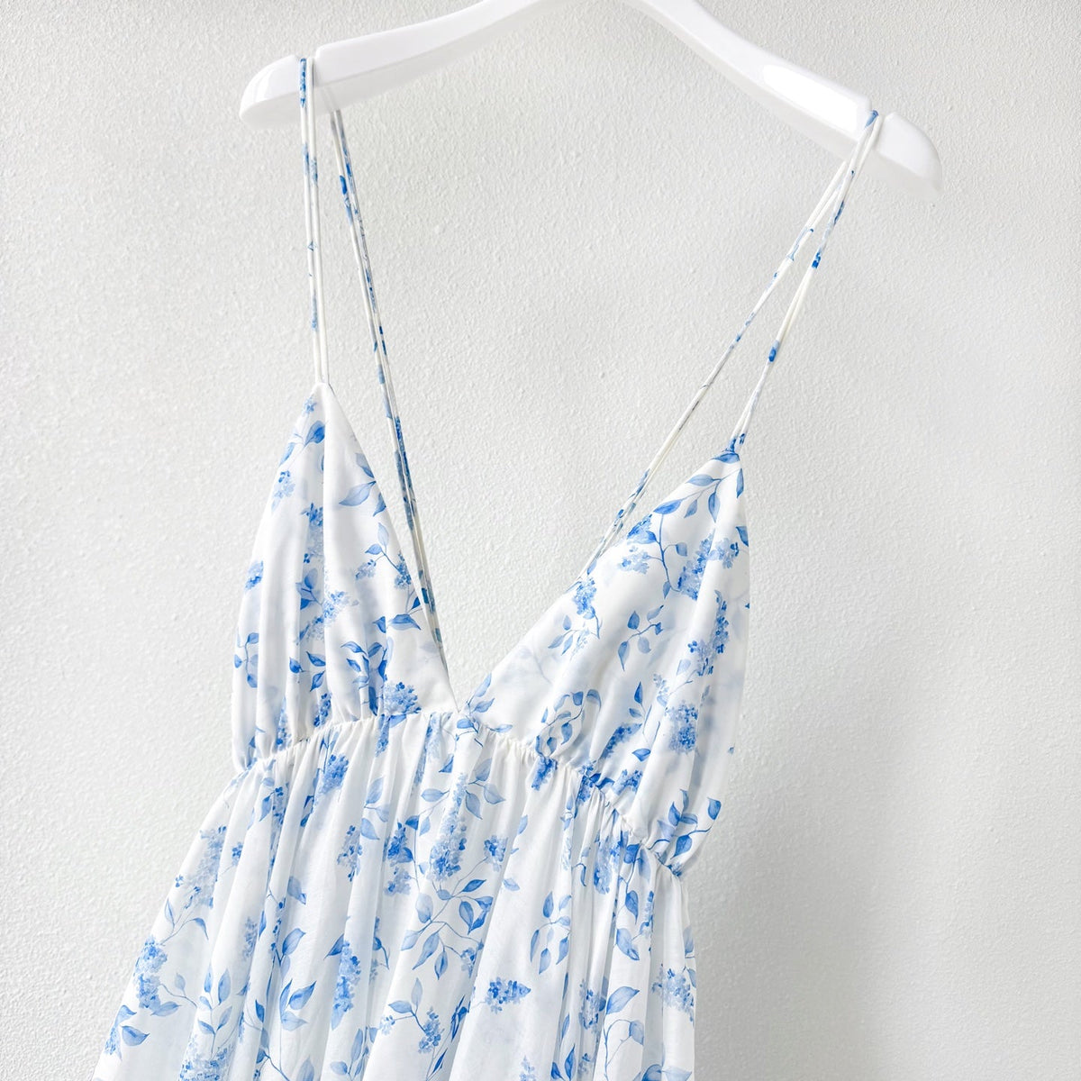Light Blue White Tiny Floral Print V-Neck Camisole Mini Dress