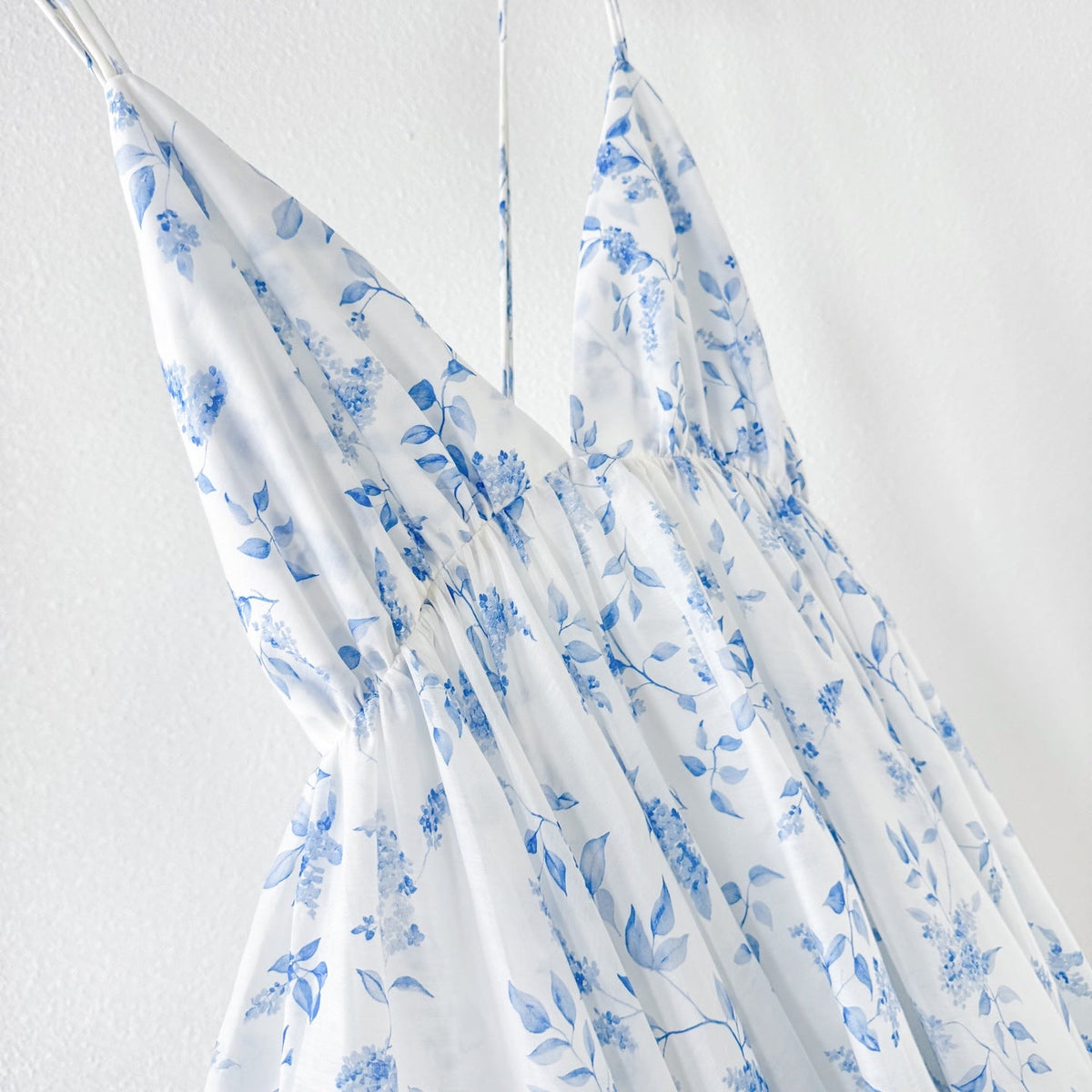 Light Blue White Tiny Floral Print V-Neck Camisole Mini Dress