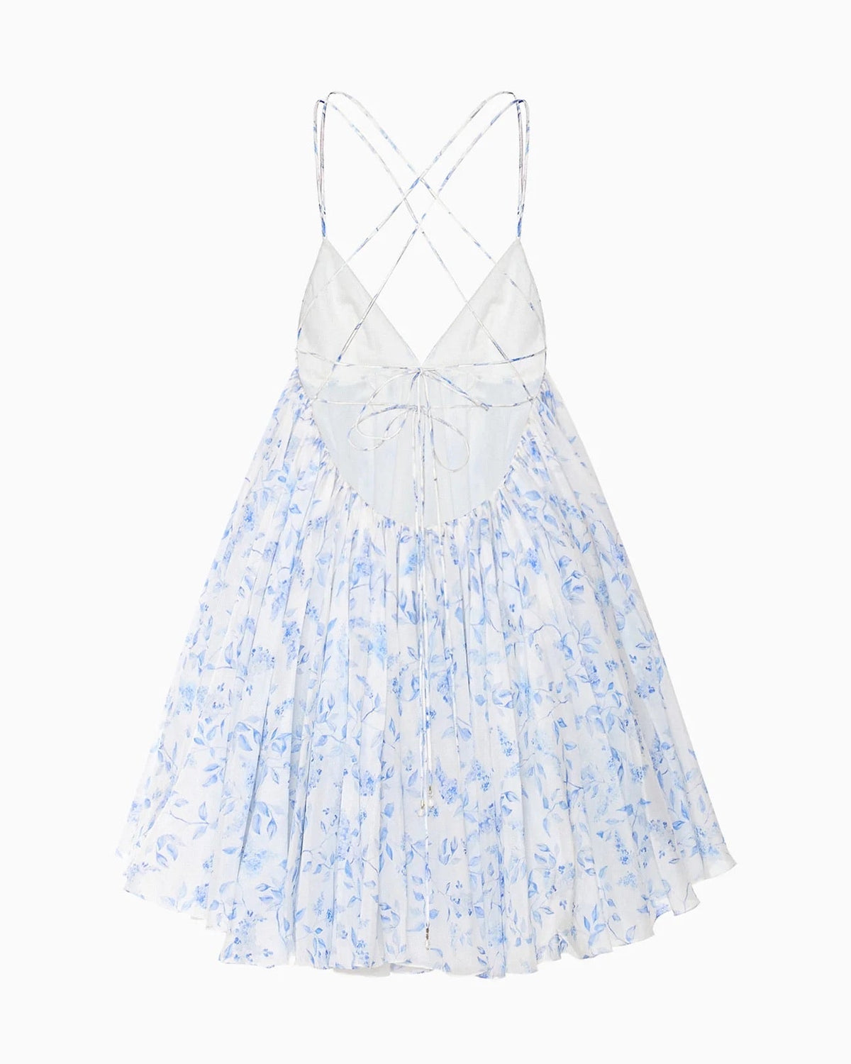 Light Blue White Tiny Floral Print V-Neck Camisole Mini Dress