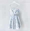 White Base Blue Small Floral Print Belted Camisole Mini Dress