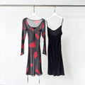 The Celeste Black Base Red Floral Mesh Two-Piece Mini Dress