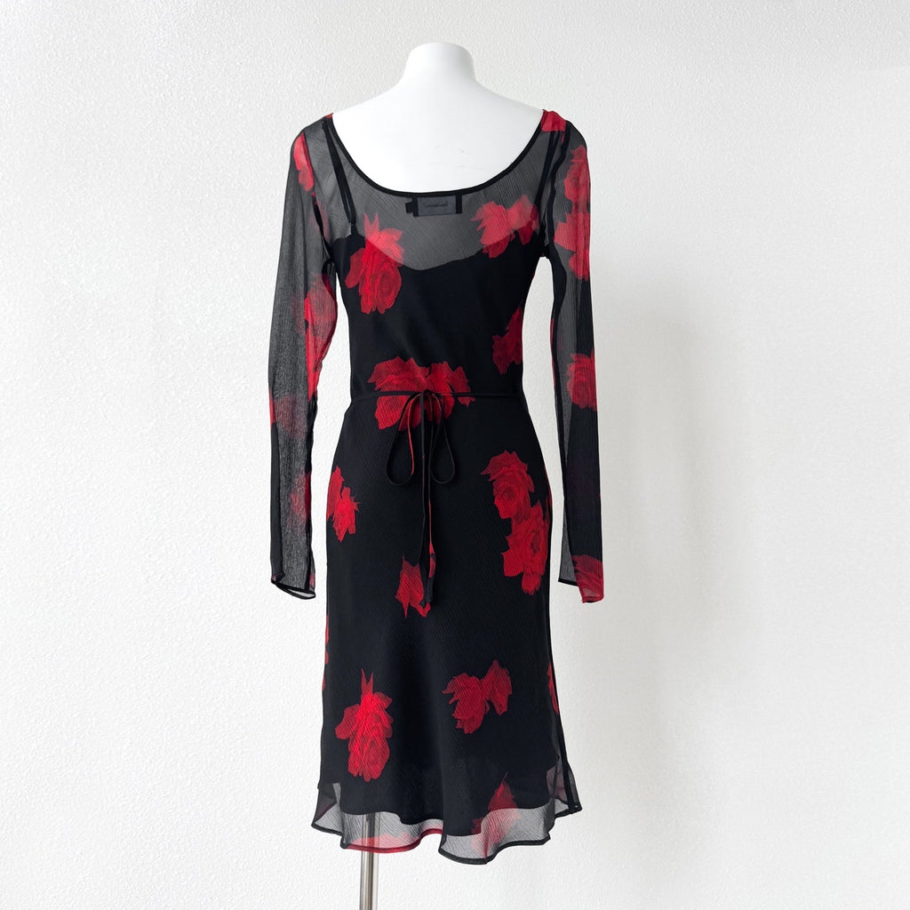 The Celeste Black Base Red Floral Mesh Two-Piece Mini Dress