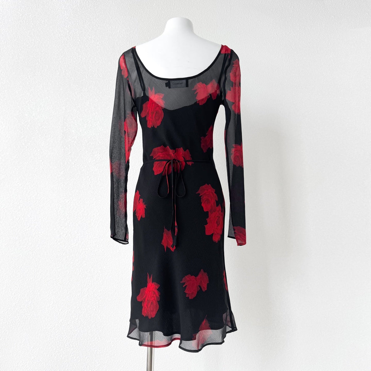 The Celeste Black Base Red Floral Mesh Two-Piece Mini Dress