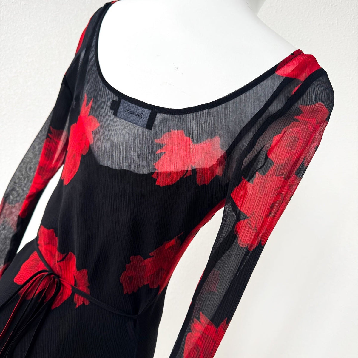 The Celeste Black Base Red Floral Mesh Two-Piece Mini Dress