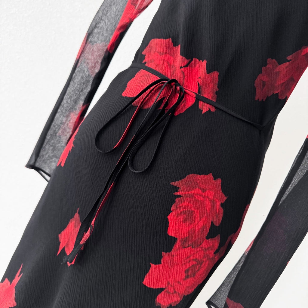 The Celeste Black Base Red Floral Mesh Two-Piece Mini Dress