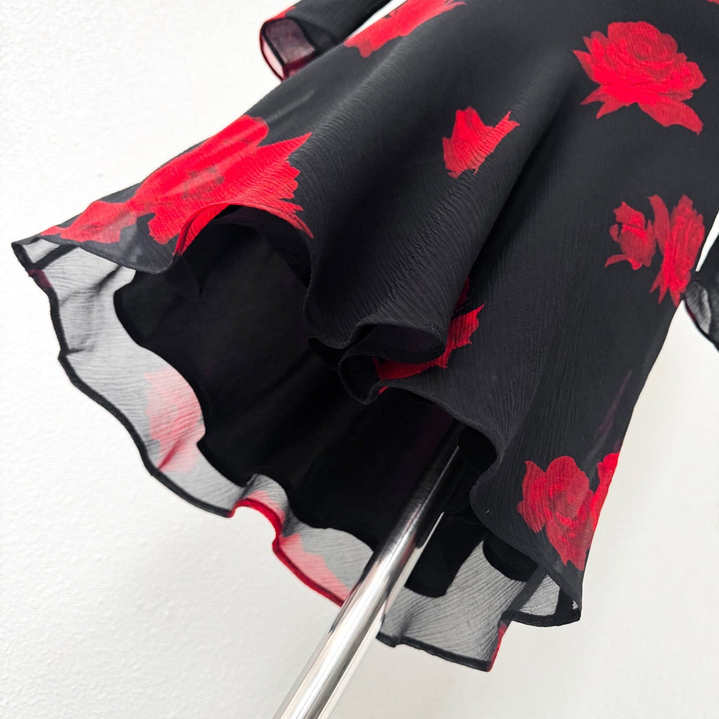 The Celeste Black Base Red Floral Mesh Two-Piece Mini Dress