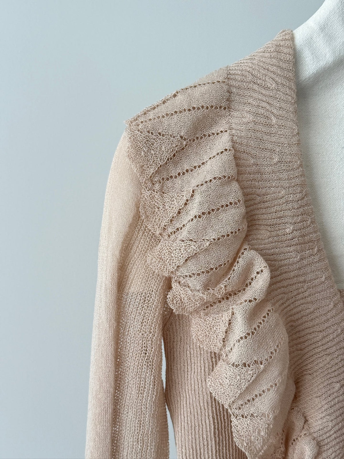 Ruffled V‑Neck Flare‑Sleeve Cardigan