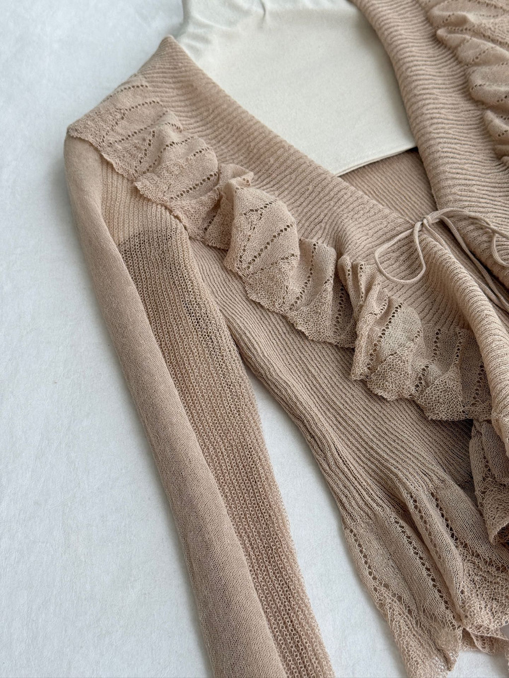Ruffled V‑Neck Flare‑Sleeve Cardigan