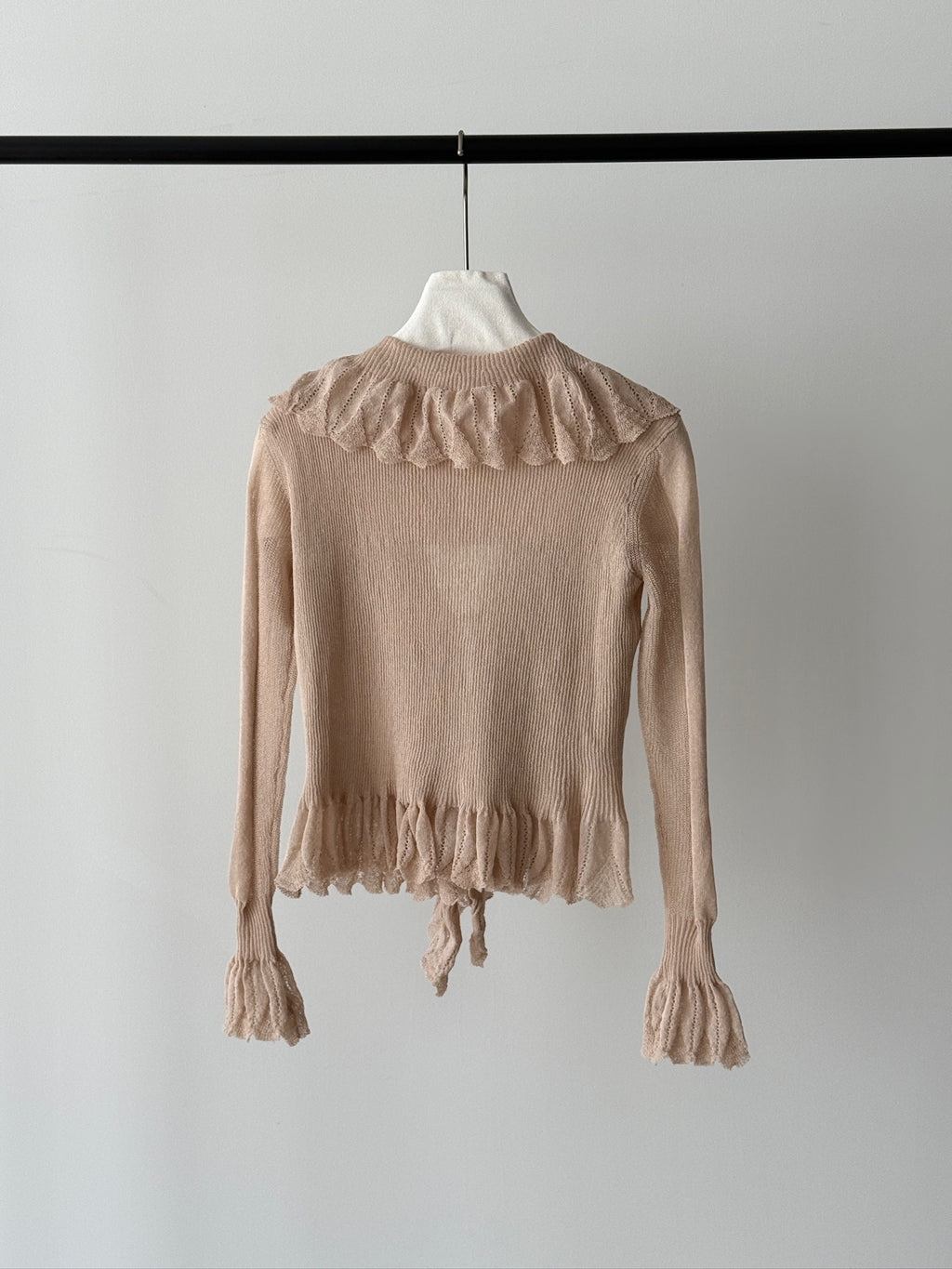 Ruffled V‑Neck Flare‑Sleeve Cardigan