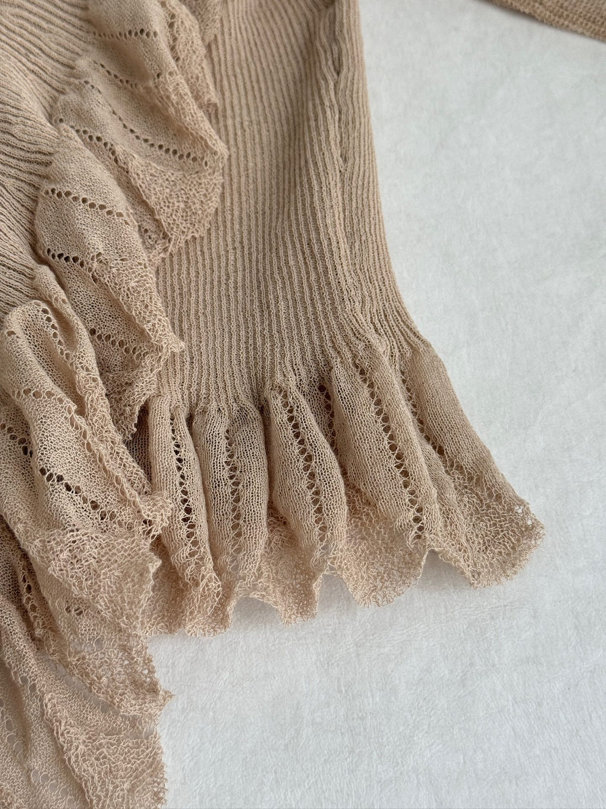 Ruffled V‑Neck Flare‑Sleeve Cardigan