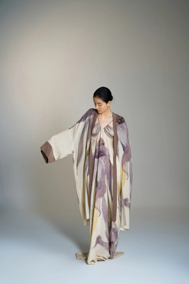 Frost‑Purple Delphinium Robe Cardigan + Silk Camisole Set